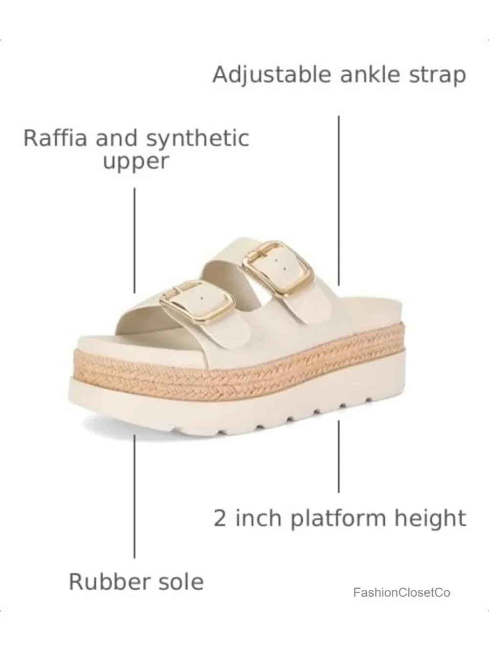 Raffia and Synthetic Platform Sandals with Buckle - Comfortable Summer Slide
